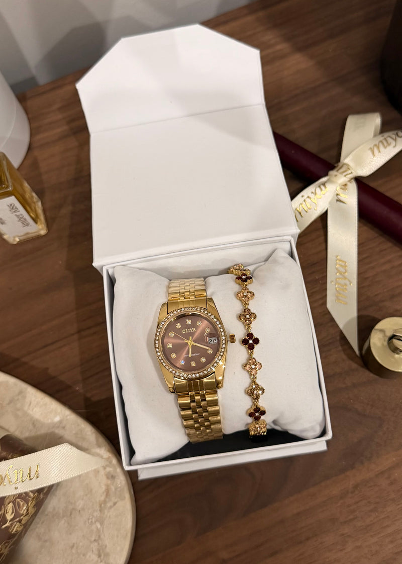COFFRET MONTRE BRUNA + BRACELET DIANA BROWN